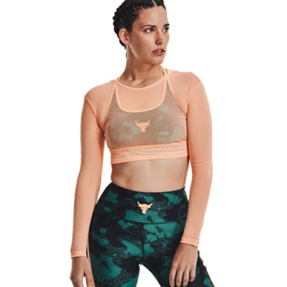 Women's Pjt Rock sheer mesh LS Under Armour small crop top long sleeve